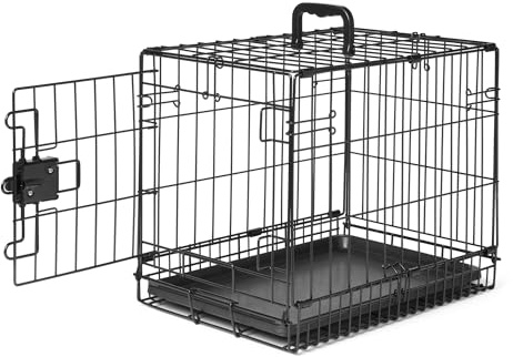 Amazon Basics Robuste, Faltbare Hundebox aus Metall mit Bodenwanne, eine Tür, 46 x 32 x 38 cm, schwarz