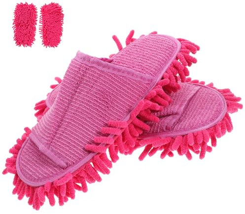 SOIMISS 1 Paire pantoufle de vadrouille pantoufle de nettoyage à bout ouvert en tissu plumeau nettoyage serpillière s à vadrouille peep-toe rose
