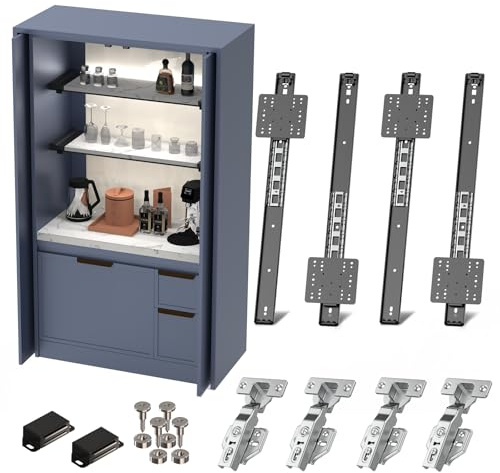 Cabinet Pocket Door Slide Hardware Kit, 24/600mm 4PCS Inset Sliding Door Hinge System for Hidden Cabinet & Closet Doors, Space Saving Solution for Kitchen, Pantry, Wardrobe