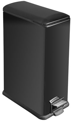 JM ·YIPENG Mülleimer Küche, 45L großer Tretmülleimer, Mit Deckel, Schwarz | 45 Liter Abfalleimer Küche, Mit Softclose-Deckel Und Inneneimer, Edelstahl, Schmal Treteimer Für Küche, Bad Und Büro