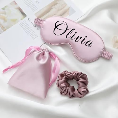 Schlafmaske, Brautjungfergeschenk, personalisiertes Seiden-Augenmasken-Set mit Namen, personalisiertes Hochzeitsgeschenk, Brautparty-Geschenk, personalisiertes Geschenk für Frauen (Rosa)