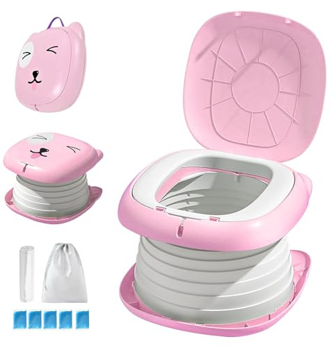 Sedile WC pieghevole per bambini, vasino da viaggio per auto, per esterni e interni, pratico per campeggio e viaggi, compatto e portatile, rosa (toilette pieghevole per bambini, rosa)