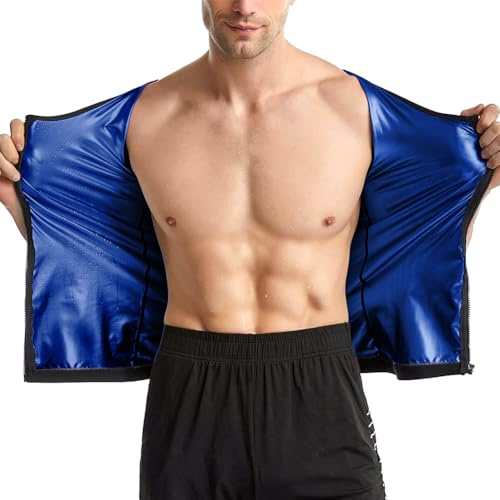 DiULi Camiseta Sauna, Trajes Adelgazantes Compresion con Cremallera, Camiseta Tirantes de Sauna para Hombres, Adelgazante Traje Sauna para Deporte, Sudoración Camisetas de sauna para Running Fitness