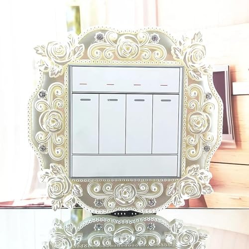 DWUENT 2Pcs Light Switch Surround Cover Plates, Matte White with Embossed Rose Design, 8.6x8.6cm Plastic Switch Covers for Living Room, Office, Home Decor