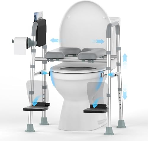 FSA&HSA Eligible Toilet Seat Risers with Footrests, Adjustable Height/Width Raised Toilet Seat with Handles, Fit Any Toilet Riser Heavy Duty Up to 500lbs, for Elderly, Handicap, Elevated, Pregnant
