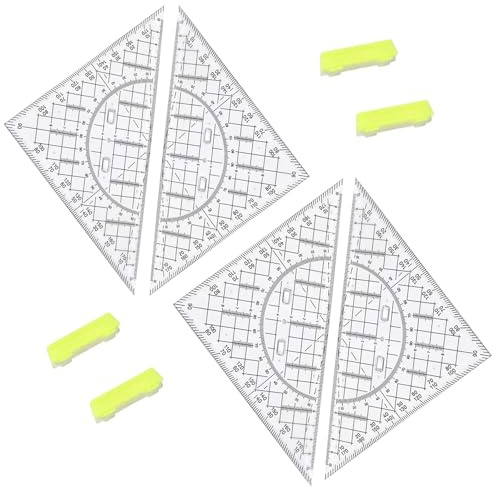 Geo-Dreieck-Set, 4-teilig, flexibles Geo-Dreieck mit Griff, 22 cm, transparentes Kunststoff-Zeichendreieck, Winkellehre und Lineal für Schule und Büro, ideal für technisches Zeichnen, Mathematik und