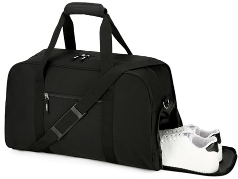 Searock 45L Gym Bag for Men & Women with Shoe Compartment, 21” Large Duffle Bag for Travel, Sports, Fitness & Workout, Black