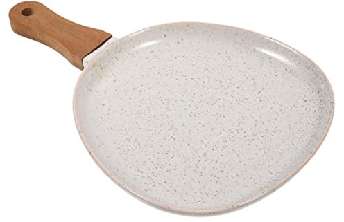 VALICLUD Keramikteller Mit Holzgriff Dekorative Servierplatte Für Crepes Große Retro Essplatte Für Backen Und Anlässe Spülmaschinenfest Und Langlebig