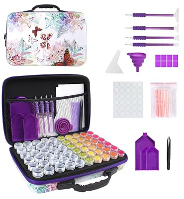 Qurzou Diamond Painting Storage Case Organizer Kit with Tools Portable Bead Storage Box with Labels Funnel Trays and Accessories for Diamond Art and Crafts (White)