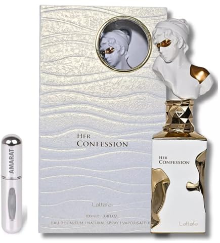 Perfume Her Confession Original 100ML, Perfume Árabe para Mujer de Larga Duración, Eau Da Parfum, Incluye Atomizador 5ML, Fragancia Canela y Acordes Místicos con Notas de Vainilla (Her)