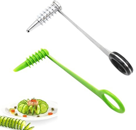2Pcs Spiral Cutter Kit Stainless Steel Plastic Vegetables Spiralizers Manual Graters & Slicers with Ergonomic Handle for Potatoes Carrot Cucumber Portable Practical Kitchen Utensils Accessories