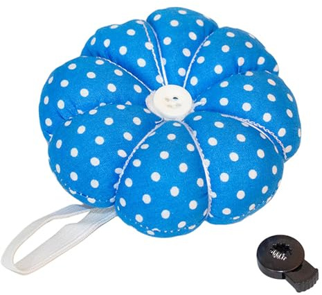 Wrist Pin Cushion Wearable Pumpkin Shape Sewing Pin Cushion for Needlework Sewing (Blue)