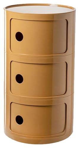 Componibili 3/4/2 Nachttisch Rund mit Schublade | Runder Badezimmerschrank Schmal Eckregal Beistelltisch mit Schiebetür, Sofa Tisch Moderner Side-Table Vorratsschrank(Teeth Yellow,3 Tier)