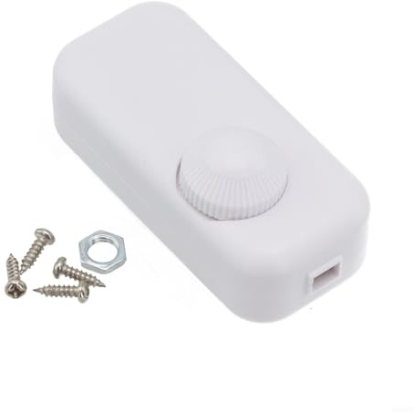 Zilimontt Inline LED Dimmer Switch Built-in Rotary On/Off Knob Control, Trailing Edge Phase Cut, 220-240V AC, 10-60W Incandescent, 3-24W LED Bulbs, No Neutral Wire(White)