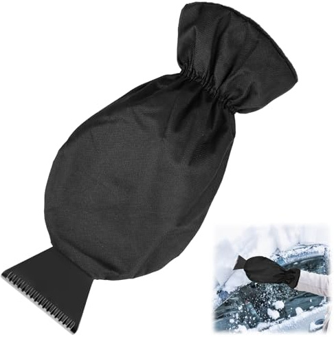 HXUING Eiskratzer mit Handschuh Schwarz, Eiskratzer Auto mit Handschuh Autoscheiben Eiskratzer Scheibenkratzer, Gefüttertes Innenfutter, Umschließender Gummizug, für Auto, SUV und Transporter