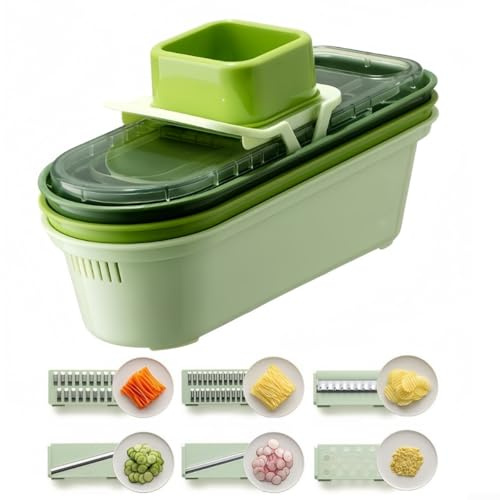 Trancheuse de légumes avec récipient, coupe-carotte de cuisine avec 3 paniers, coupe-légumes et râpe à fromage pour pommes de terre, oignons, concombres
