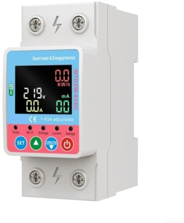 CNANRNANC Interruttore intelligente WiFi con monitoraggio energetico in tempo reale, contatore elettrico monofase 63A con protezione da sovracorrente per la gestione dell'alimentazione domestica