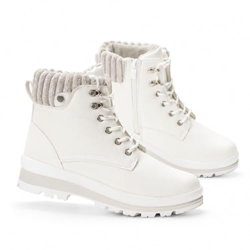 GLAMORA Bottes d'hiver imperméables pour femme avec doublure chaude, semelle antidérapante, bottes thermiques en fausse fourrure, blanc, 39 EU