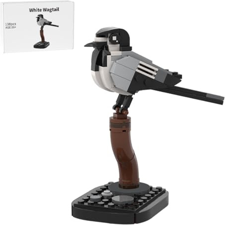 RCARTOYRTR MOC-177766 Ensemble de blocs de construction d'oiseaux bergeronnettes blancs avec base, kit de construction sur le thème des animaux pour adultes, à construire, décoration de maison et de