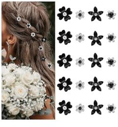 Mezrkuwr 20 piezas de pequeñas pinzas para el cabello negras con flores, mini pinzas de metal con strass para mujeres, accesorio para el cabello de boda, pinzas para el cabello de novia para niñas