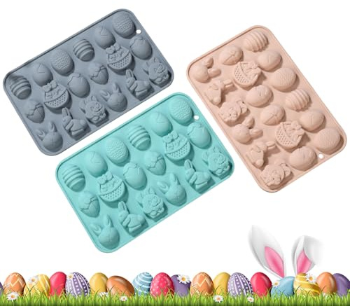 Dmuzsoih Molde De Chocolate Para Pascua,3 Piezas Conejito Animado DIY,Molde para Hornear de Chocolate y Gelatina | para Cupcakes Arcilla Manualidades Fondant Caramelos Azúcar