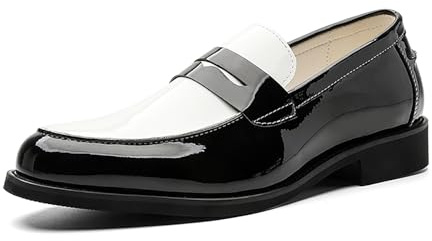 Herr Slip-On Penny Loafer vardaglig klänning skor bröllop formell arbete rund tå män smoking skor, Vitt, 42.5 EU