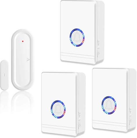 NineLeaf Tür Fenster Sensor klingel, Türsensor Alarmklingel, Alarm bei geöffneter Tür, 200 m Reichweite, 48 Klingeltöne, LED Anzeige, für Haus, Geschäft, Ladentür und Büro, 3 Empfänger 1 Sensor