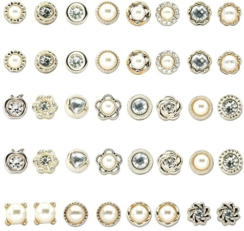 Daxiangsheng 40 Pcs Pearl Buttons, Button Covers, Gold No Sew Buttons for Clothes, Exposure Fixed Brooches for Men Women, Hook and Eye Fastenings for Clothes Hats Bags Coat Shirt Dress Sweater