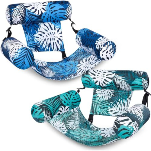 Viechoes Amaca Galleggiante e Poltrona Gonfiabile Piscina 2 Pezzi, Sedia Galleggiante per Piscina e Mare con Design Tropicale, Poltrona Galleggiante per Adulti, Verde e Blu