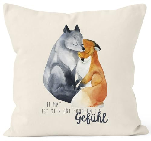 MoonWorks Kissen-Bezug Heimat ist kein Ort sondern EIN Gefühl Fuchs Liebe Spruch Geschenk Kissen-Hülle Deko-Kissen Baumwolle Natur Unisize