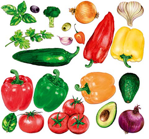 Küchen-Wandtattoo Genuss Gemüsesticker Vegetables selbstklebend | 45 x 21 cm; Küchendeko als selbstklebende Vinylfolie für Wand, Möbel, Glas und Türen