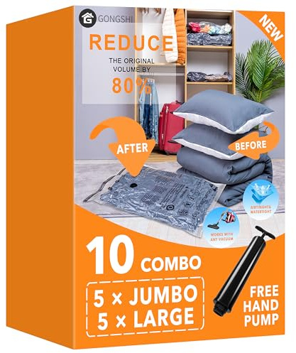 Vakuumbeutel für Kleidung, Bettdecken, Kissen & Matratzen | Platzsparende Aufbewahrungsbeutel, Luftdicht & Wiederverwendbar | Ideal für Reise, Lagerung und Haushalt,5 Jumbo 5 Large