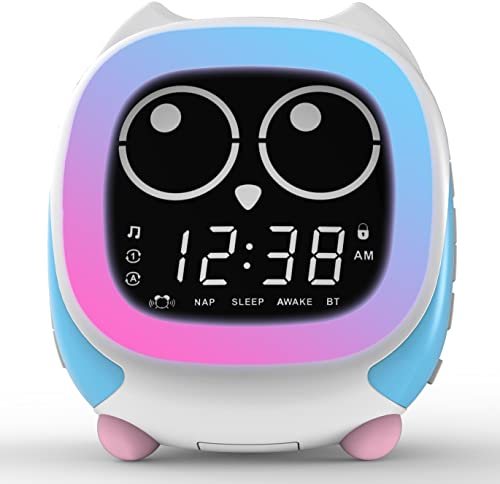 iTOMA Addo Sveglia per Bambini, Lampada da Comodino con Simulazione Alba/Tramonto, Grow Trainer Orologio per Bambini e Lettore Musicale Bluetooth, Rumori Bianchi per Dormire Sveglia Gufo CKS912