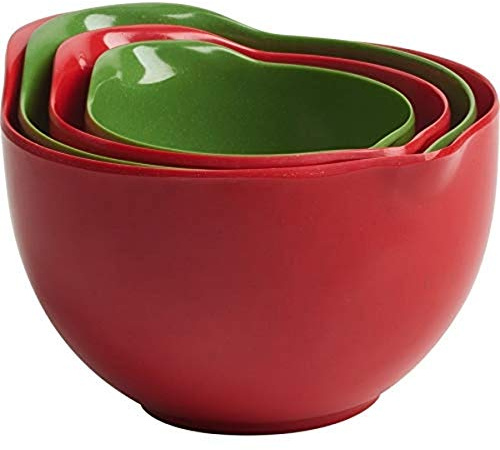 Trudeau Bamboo Melamine Set of 4-Red & Green Measuring Cups