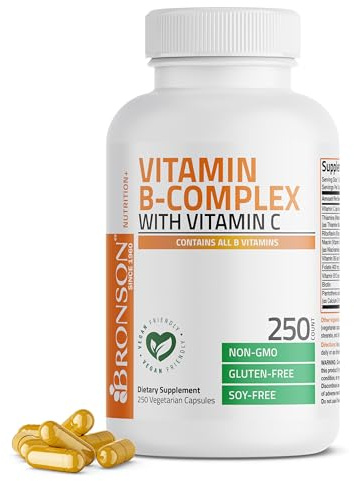 Bronson Vitamin B Complex with Vitamin C - Immune Health, Energy Support & Nervous System Support - Non-GMO, 250 Vegetarian Capsules