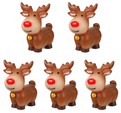 Cabilock 5 Stücke Rentier Figuren Deko Cartoon Elch Hirsch Figur Stehende Rehkitz Tortenfigur Tierfigur Dekofigur Tischdeko Weihnachtsdeko für Kinder Party Spaß Gefälligkeiten Büro Haus Deko