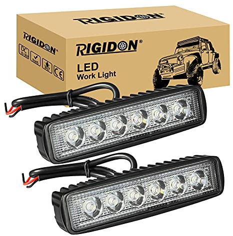 RIGIDON 2 Pcs Slim Mini Led Work Light Bar, 6 inch 18W Spot Beam, 12V 24V Driving Lights Lamp for Car Off road Boat Truck 4x4 SUV ATV Tractors Excavator, 6000K White, Fog Lamp