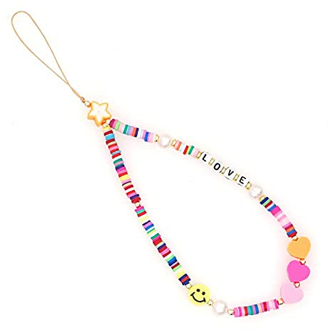 Uposao Handy-Anhänger, Anti-Verlust-Kette für Handys im Boho-Stil, Handy-Schmuck mit Acryl-Blumen- und Fruchtanhängern, Handykette für Damen