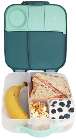 b.box Lunchbox | Large Bento Box with 4 Compartments (2 Leakproof), Removable Divider, Gel Cold Pack | Ideal for School | from 3+ | 2L Capacity