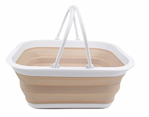 SAMMART 15L Zusammenklappbarer Korb mit Griff - Tragbarer Picknickkorb/Krater für den Außenbereich - Faltbare Einkaufstasche - Platzsparender Aufbewahrungsbehälter (Weiß/Latte, 1)