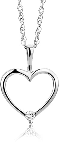 MIORE Schmuck Damen 0.02 Ct Solitär Diamant Halskette mit Kettenanhänger Herz und Diamant Brillant Kette aus Weißgold 9 Karat / 375 Gold, 45 cm lang