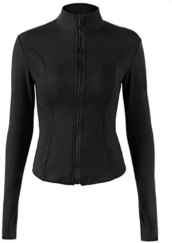 Locachy Veste de sport pour femme avec poches et fermeture éclair intégrale, noir, Medium