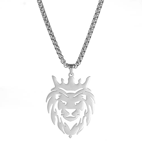 Collana di Leone per Uomo Stile Cavo Collana con Ciondolo a Testa di re Leone Alla Scatola di leone Collana a Catena Classica Gioielli Animali