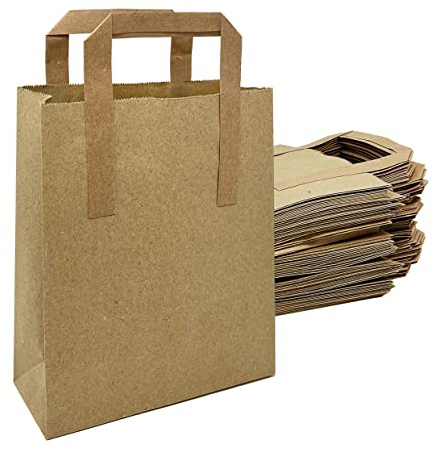 Paper Bags with Handles -50 Small Brown Paper Bags 7x9x3.5”- Perfect for Lunch, Takeaway, Grocery and Party use by DHANZIPAK