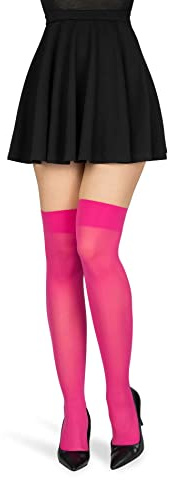 looksy Calcetines por encima de la rodilla para mujer, hasta la rodilla, largos, lisos, para niñas, escuela, cosplay, uniformes, medias 60 den, fucsia, Talla única