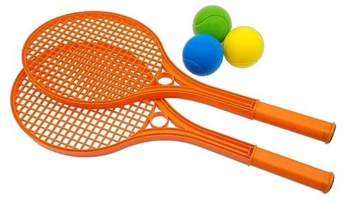 alldoro 63109 Softball-Tennis pour Enfants, 5 pièces, 2 Raquettes Plastique, 3 balles Molles en Mousse, 54 x 22 cm, Orange
