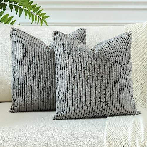 JOTOM 2er Set Cord Kissenbezüge Kissenhülle Dekorative Zierkissen Sofakissen Couchkissen Dekokissen Kissenbezug Deko Kissenhülle für Sofa Wohnzimmer 45x45cm Grau
