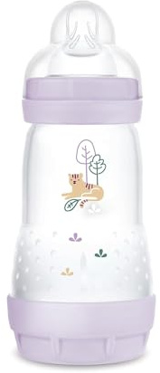 MAM Easy Start Anti-Colic babyflaska (260 ml), särskilt väl accepterad mjölkflaska, babyvattenflaska med golvventil mot kolik och spen, storlek 1, 0+ månader, tiger