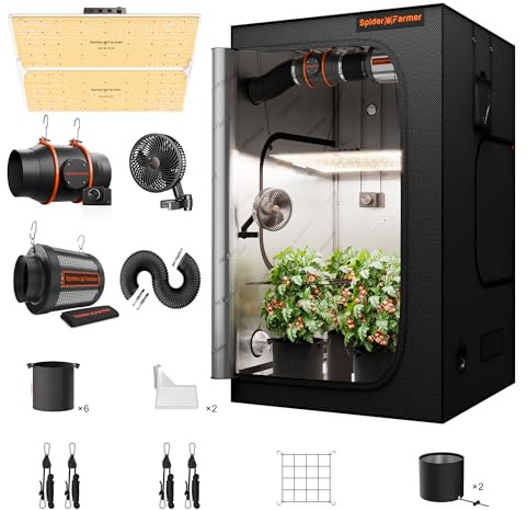 Spider Farmer Grow Box SF4000 Juego completo de lámpara LED para plantas, espectro ajustable, kit de tienda de campaña de crecimiento 120 x 120 x 200 cm, hidropónica