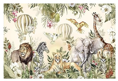 Bilderwelten Fototapete Kinderzimmer Aquarell Savannen Tiere 225 x 336 cm Vlies-Tapete XXL Smart Wandtapete Wanddekoration Kindertapete